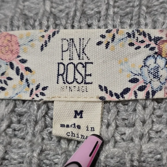 Pink Rose Lightweight Gray Sweater w/ Yellow Pink & Navy Stripes Size  Medium - Picture 4 of 5